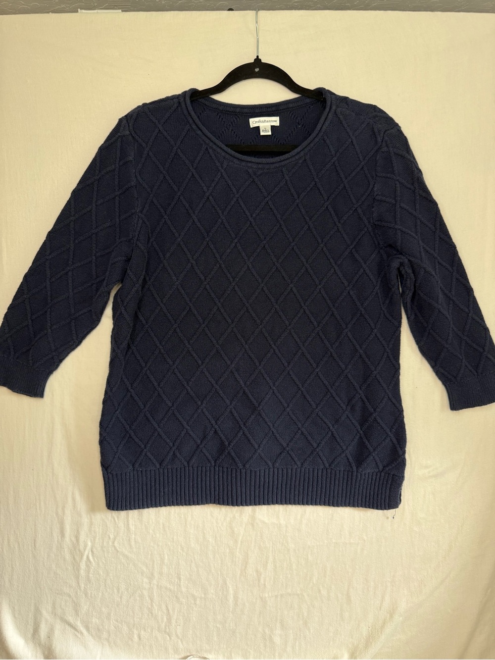 Croft and Barrow Navy Blue Textured 100% Cotton-Sweater Size S